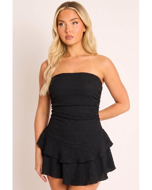 Rebellious Fashion Black Bandeau Textured Flippy Playsuit