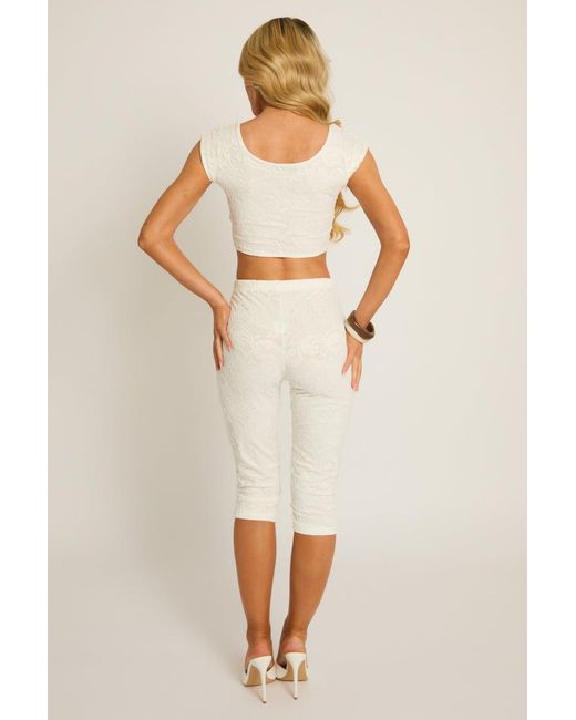 Rebellious Fashion Natural Trim Top And Capri Pants Co-Ord Set