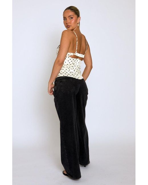 Rebellious Fashion Natural Satin Polka Dot Lace Trim Cami Top