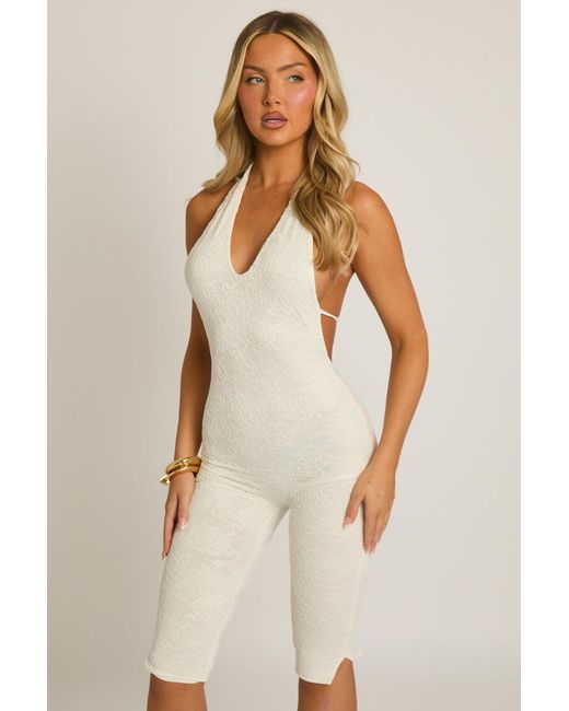 Rebellious Fashion Natural Lace Corset Capri Jumpsuit