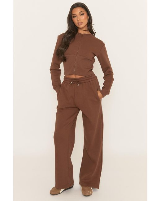Rebellious Fashion Brown Zip Through Loungewear Co-Ord Set