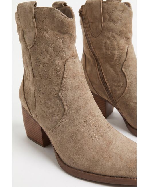 Rebellious Fashion Natural Faux Suede Embroidered Western Cowboy Ankle Boots