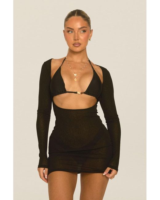 Rebellious Fashion Brown Semi Sheer Long Sleeve Reversible Beach Dress
