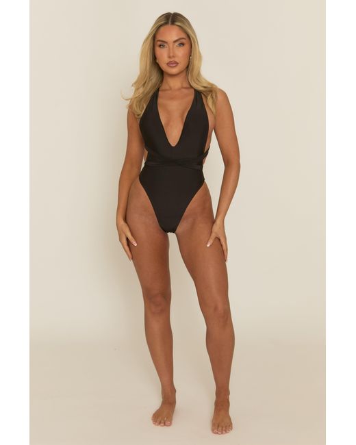 Rebellious Fashion Brown Plunge Wrap Swimsuit
