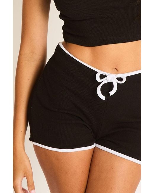 Rebellious Fashion Black Rib Contrast Binding Top And Shorts Co-Ord Set