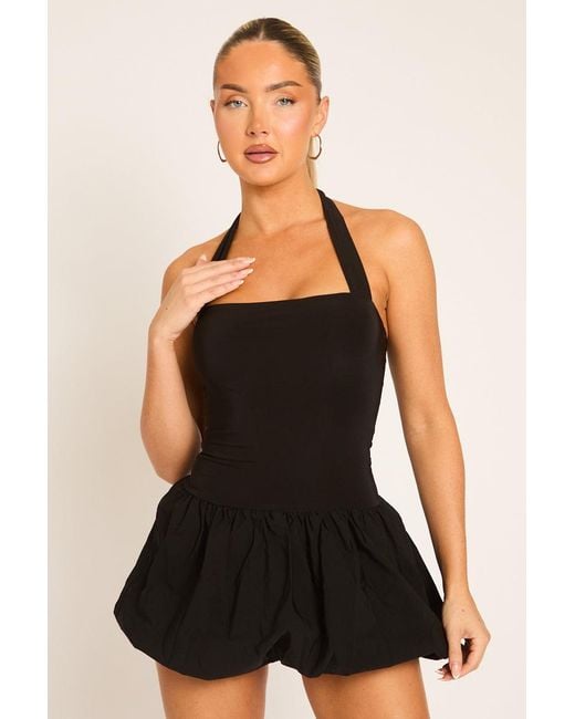 Rebellious Fashion Black Halterneck Puffball Mini Dress