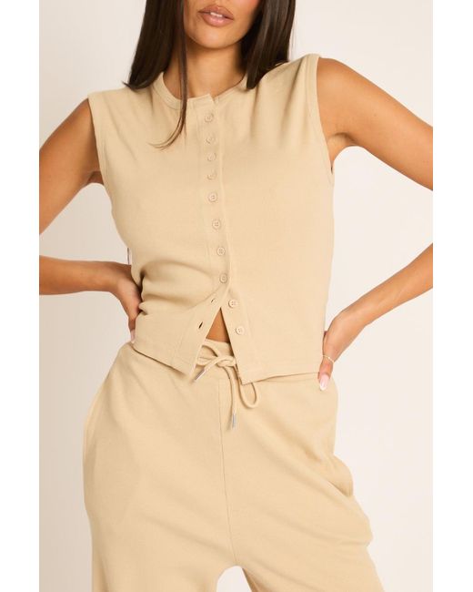 Rebellious Fashion Natural Button Front Top And Trouser Loungewear Co-Ord Set