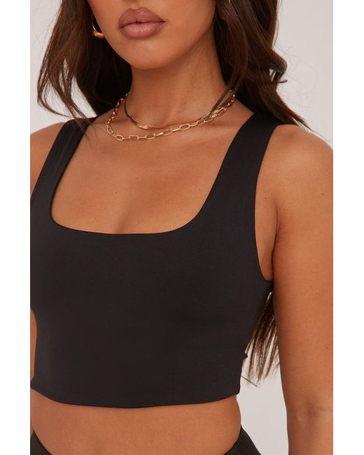 Rebellious Fashion Black Square Neck Sleeveless Cropped Top