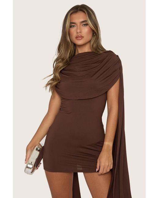 Rebellious Fashion Brown Gathered Cape Mini Dress