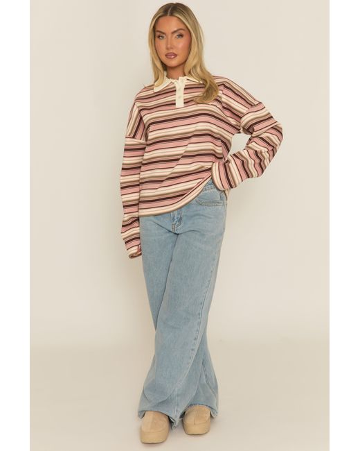 Rebellious Fashion Natural Stripe Long Sleeve Rugby Top