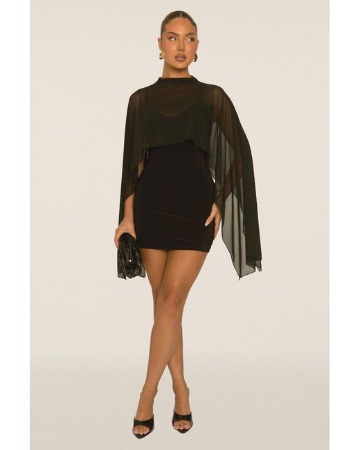 Rebellious Fashion Black Cape Detail Mini Dress