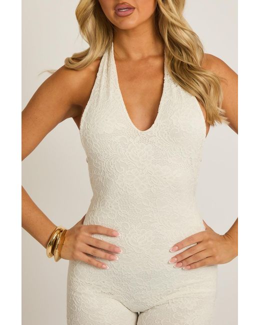 Rebellious Fashion Natural Lace Corset Capri Jumpsuit