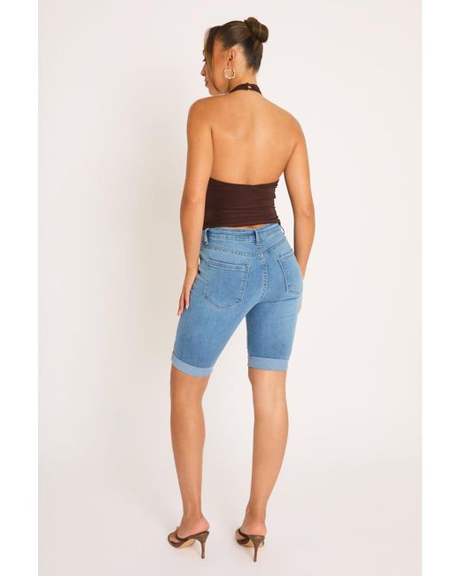 Rebellious Fashion Blue Washed High Waisted Bermuda Denim Shorts