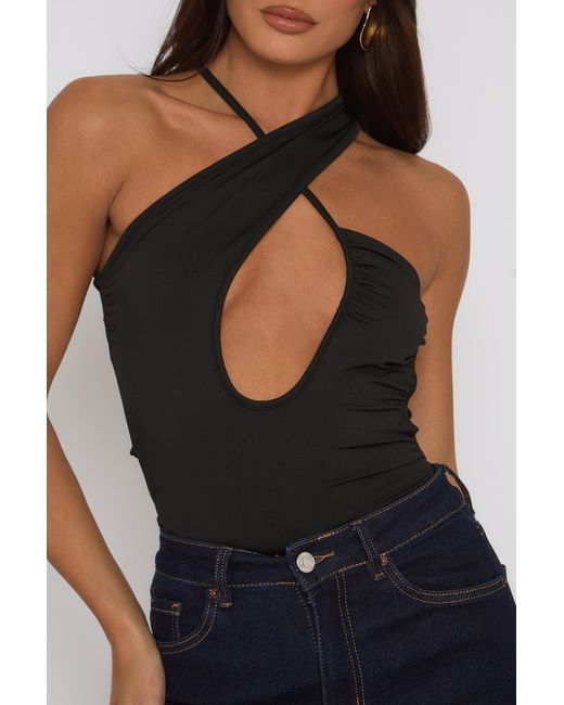 Rebellious Fashion Blue Asymmetric Detail Bodysuit