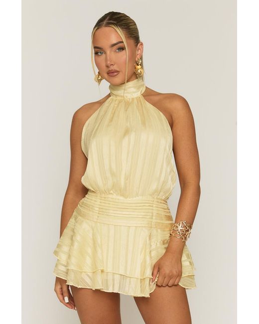 Rebellious Fashion Natural Halterneck Blouson Ruffle Mini Dress