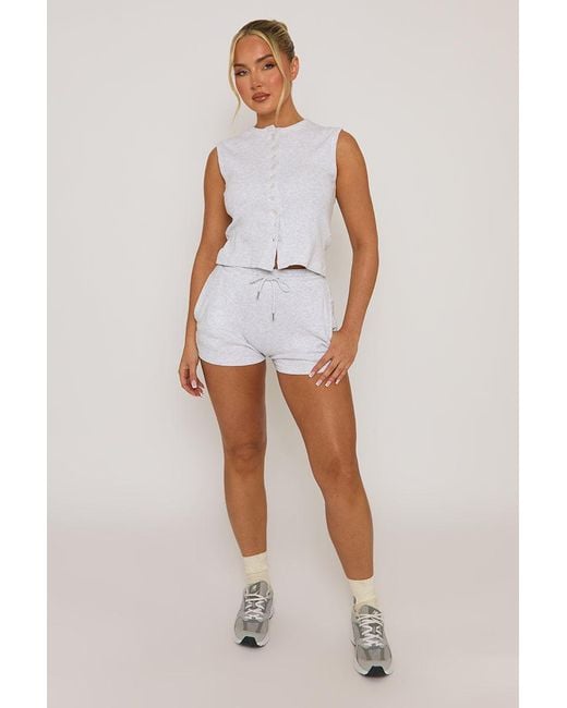 Rebellious Fashion White Sleeveless Button Front Rib Top And Short Loungewear Co-Ord Set