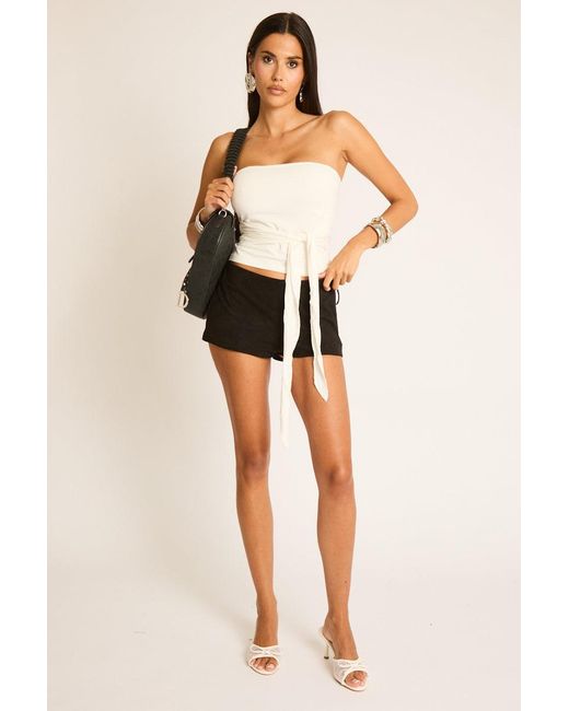 Rebellious Fashion Black Bandeau Tie Detail Top