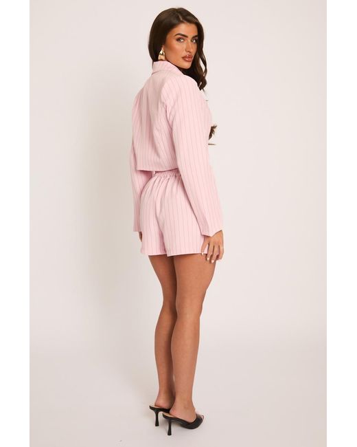 Rebellious Fashion Pink Stripe Tailored Blazer And Skirt Co-Ord Set