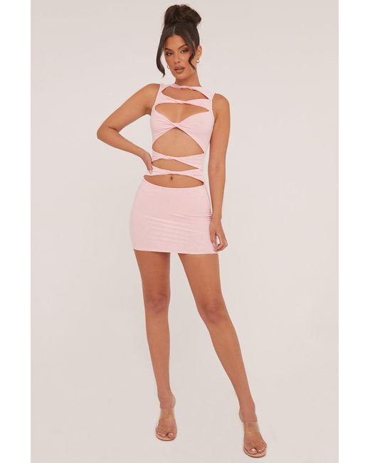Rebellious Fashion Pink Cut Out Front Bodycon Mini Dress