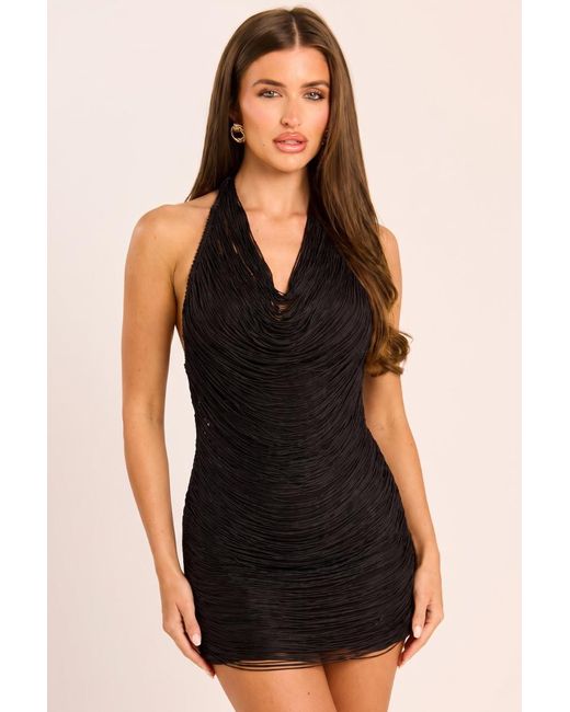 Rebellious Fashion Black Fringe Halter Mini Dress