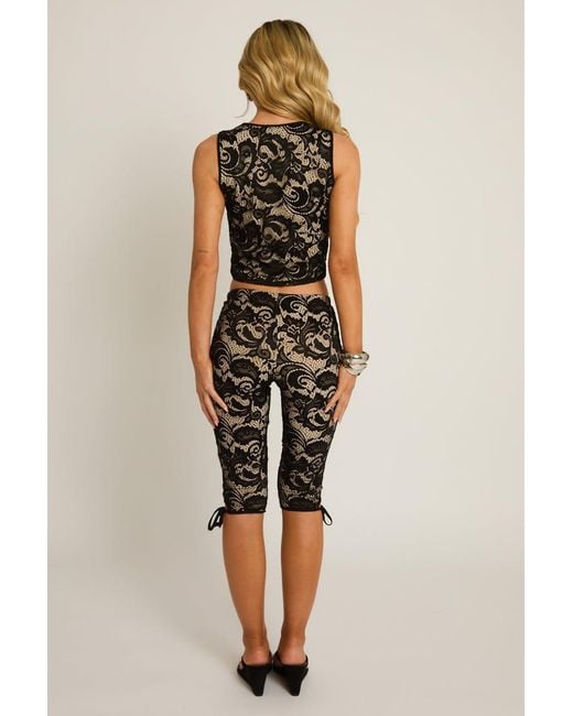 Rebellious Fashion Black Lace Tie Front Top And Capri Pants Co-Ord Set