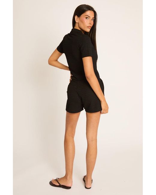 Rebellious Fashion Black Textured Short Sleeve Shirt And Shorts Co-Ord Set
