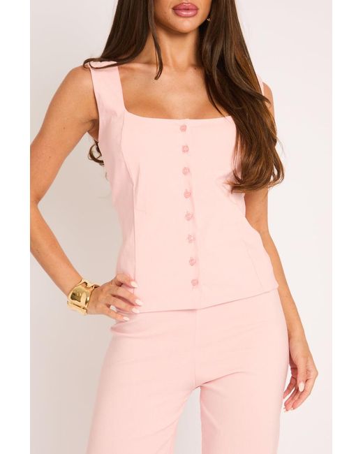 Rebellious Fashion Pink Waistcoat And Flare Trouser Co-Ord Set