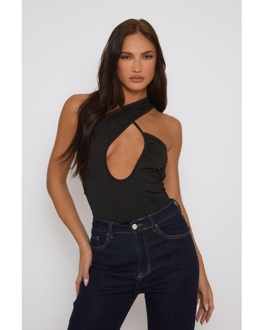 Rebellious Fashion Blue Asymmetric Detail Bodysuit