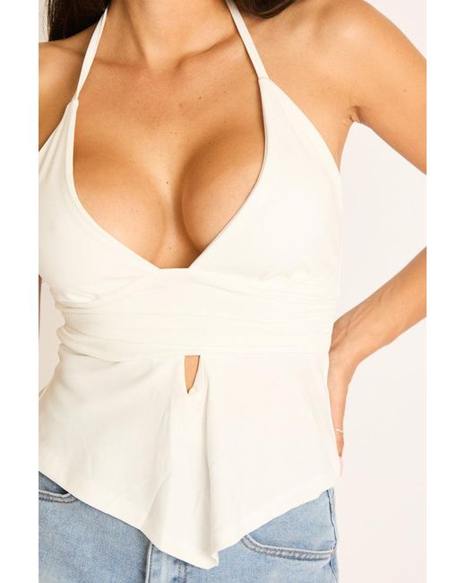 Rebellious Fashion White Plunge Halterneck Top