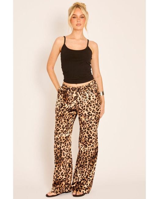 Rebellious Fashion Natural Print Satin Wide Leg Trousers