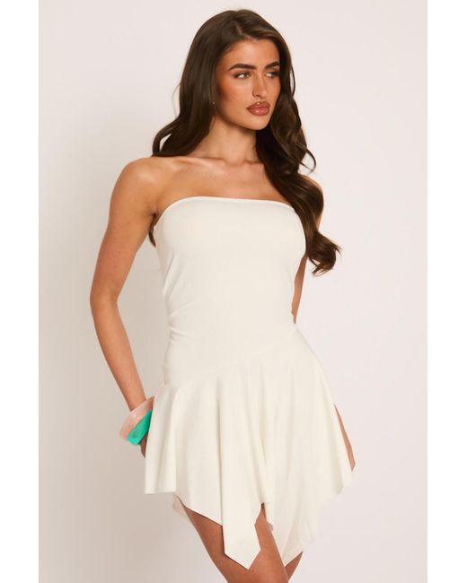 Rebellious Fashion Natural Bandeau Asymmetric Frill Hem Mini Dress