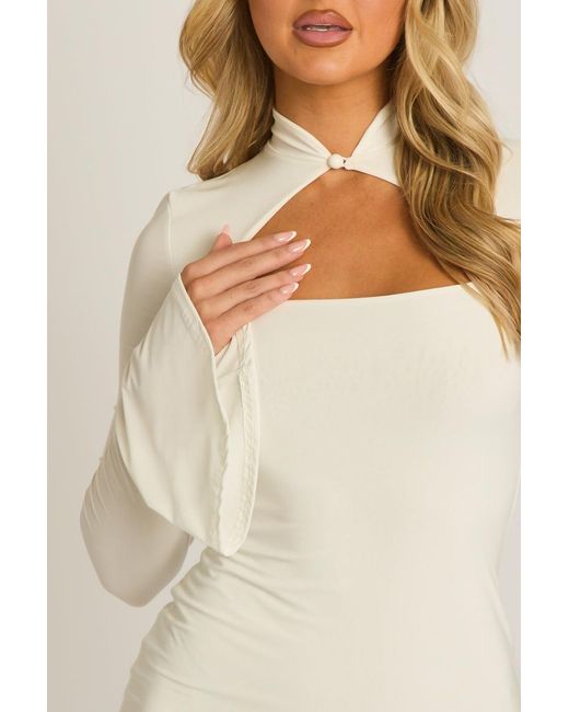 Rebellious Fashion Natural High Neck Long Sleeve Mini Dress