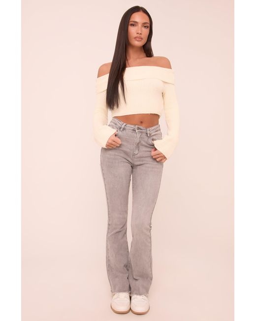 Rebellious Fashion Natural Light High Waist Kick Flare Frayed Hem Denim Jeans