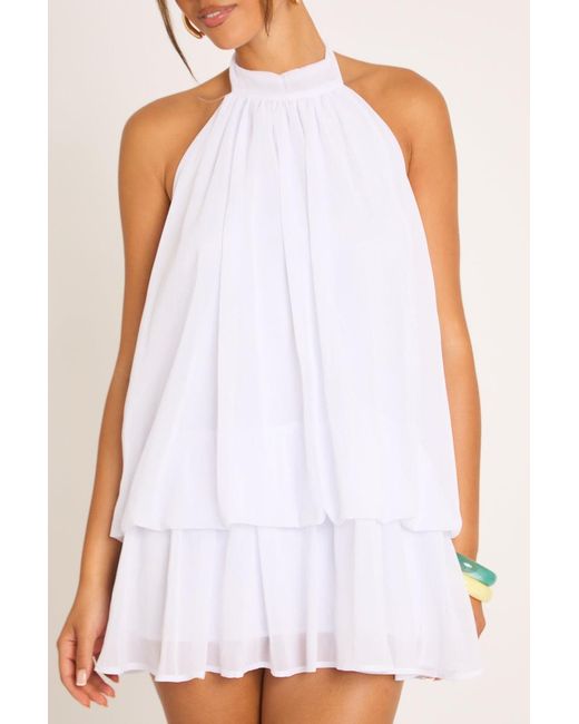 Rebellious Fashion White Halterneck Blouson Mini Dress