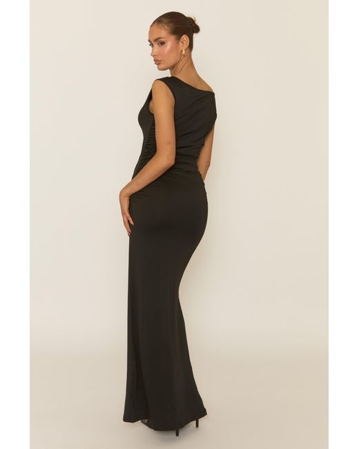 Rebellious Fashion Black Asymmetric Trim Detail Maxi Dress