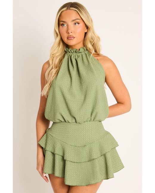 Rebellious Fashion Green Textured Flippy Playsuit
