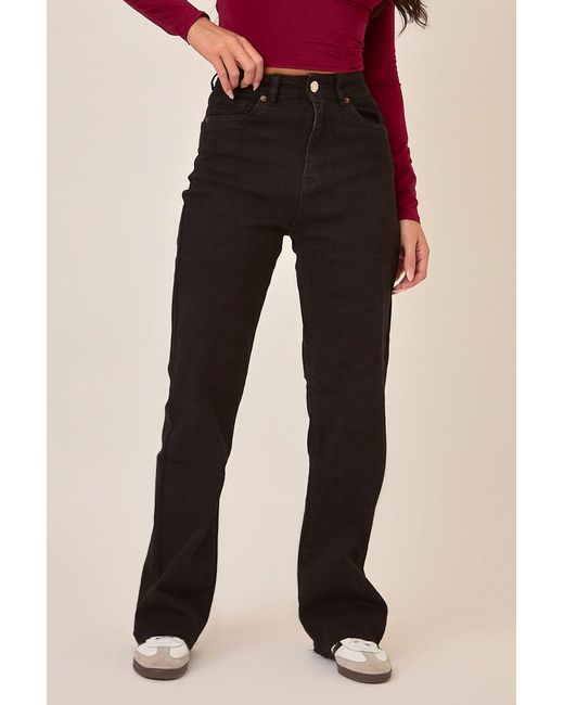 Rebellious Fashion Red Stretch Frayed Hem Straight Leg Jeans