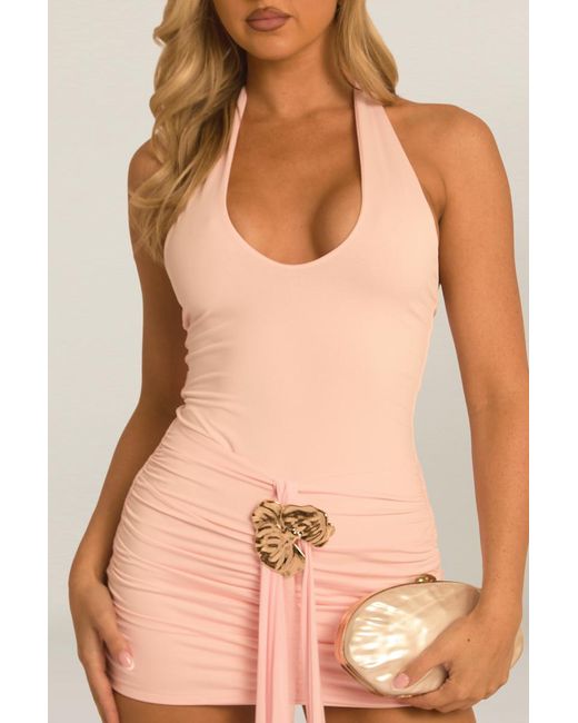 Rebellious Fashion Natural Draped Sash Mini Dress