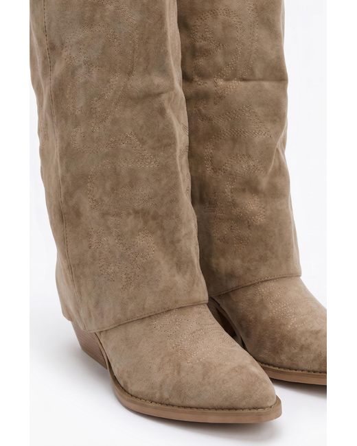 Rebellious Fashion Brown Faux Suede Layered Knee High Cowboy Boots