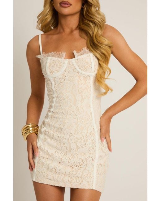 Rebellious Fashion Natural Lace Trim Mini Dress