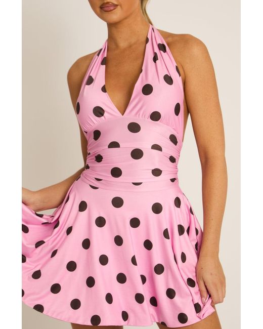 Rebellious Fashion Pink Halter Plunge Neck Mini Dress