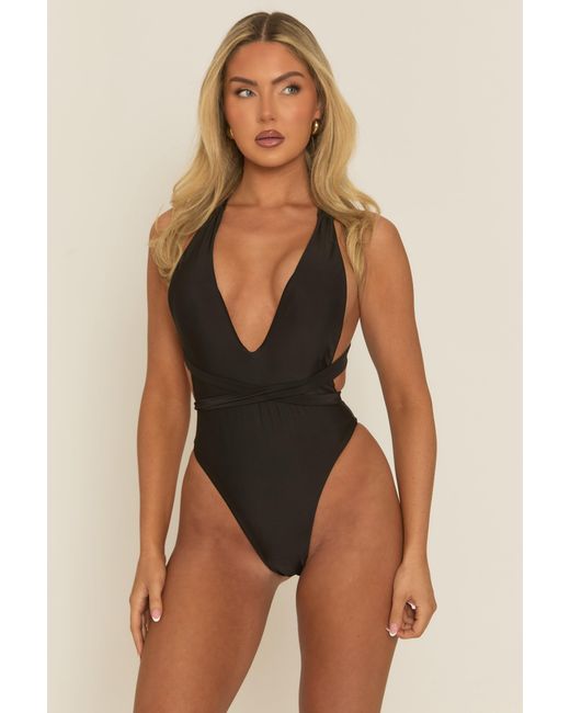 Rebellious Fashion Brown Plunge Wrap Swimsuit