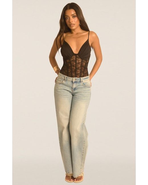 Rebellious Fashion Black Lace Corset Detail Bodysuit