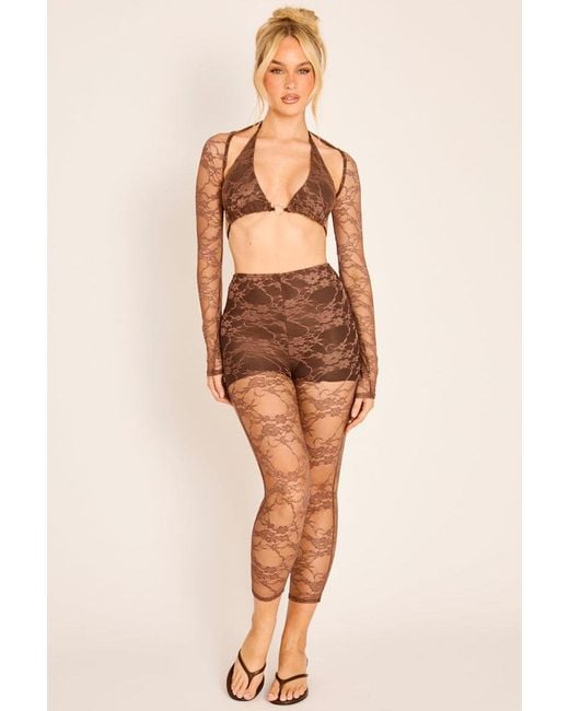 Rebellious Fashion Natural Lace 3 Piece Capri Co-Ord Set