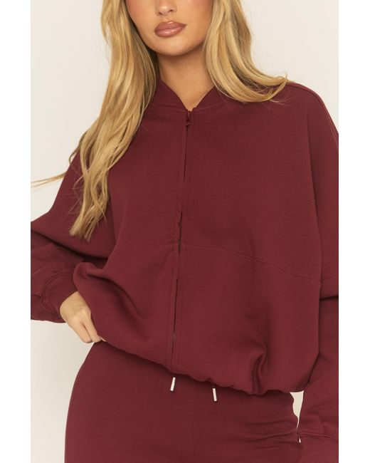Rebellious Fashion Red Zip Front Bomber And Flare Joggers Loungewear Co-Ord Set