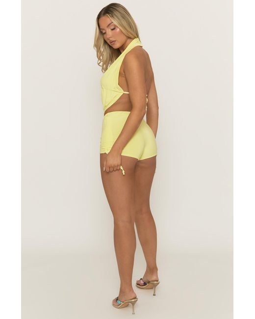 Rebellious Fashion Yellow Starfish Trim Top And Ruched Short Co-Ord Set