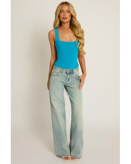 Rebellious Fashion Blue Square Neck Bodysuit