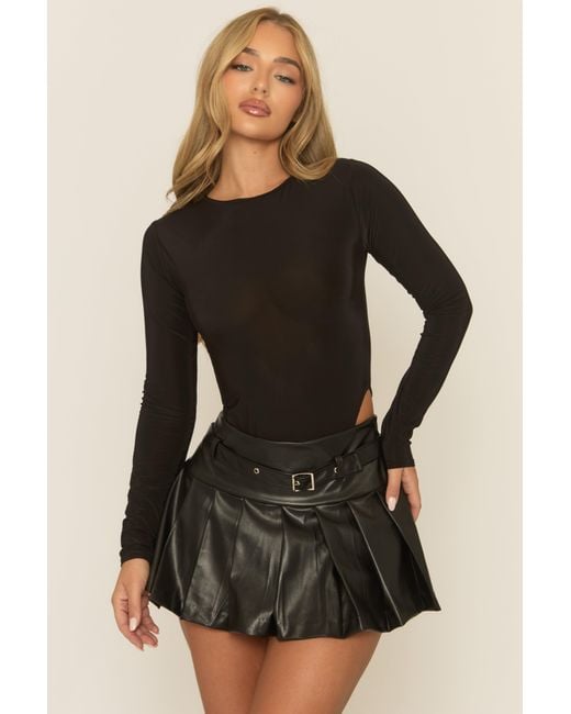 Rebellious Fashion Black Pu Pleated Mini Skort