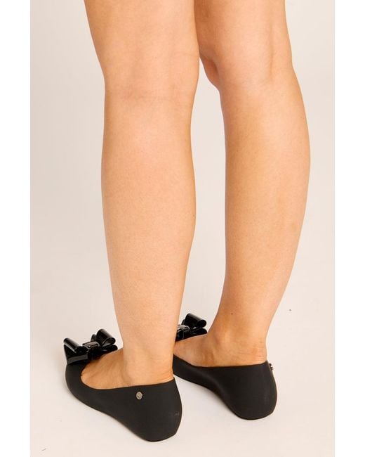 Rebellious Fashion Black Matte Bow Detail Jelly Ballet Flats