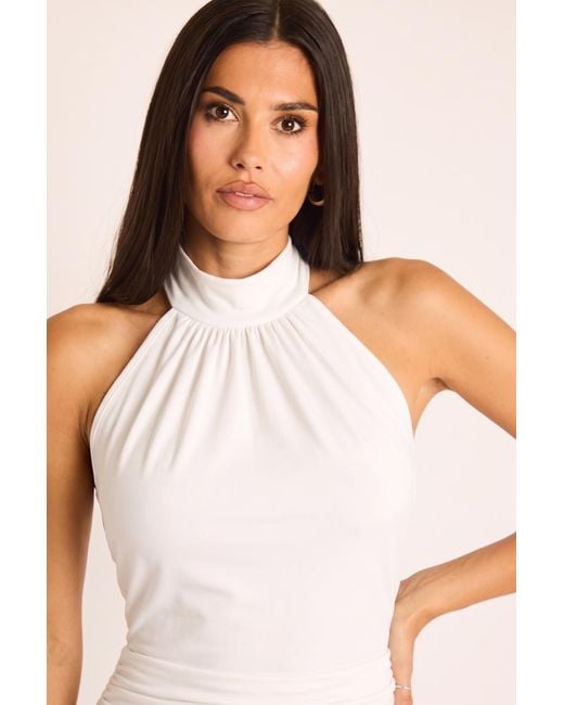 Rebellious Fashion White Tie Detail Ruched Halter Playsuit